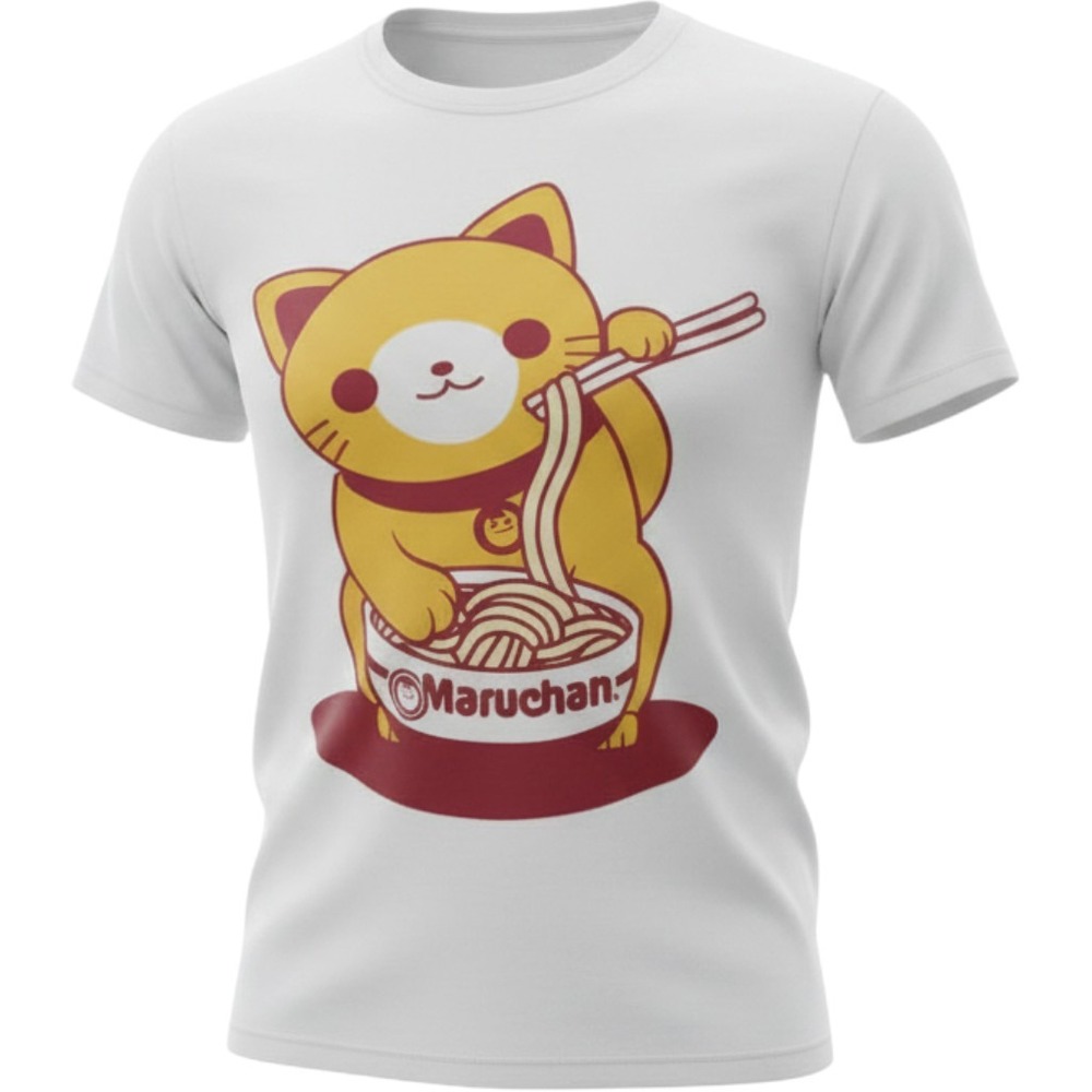 Maruchan Ramen Lucky Cat Graphic T-Shirt White Mens Small S 34/36 Short Sleeve
